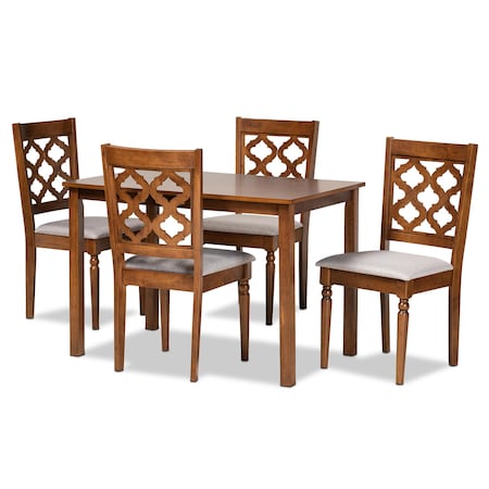 Baxton Studio Ramiro Modern and Contemporary Grey Fabric and Walnut Brown Finished Wood 5-Piece Dining Set 176-11373-8959-Zoro